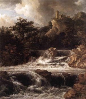 雅各佈 凡 雷斯達爾 Waterfall With Castle Built On The Rock 雅各佈 凡 雷斯達爾 Waterfall With Castle Built On The Rock